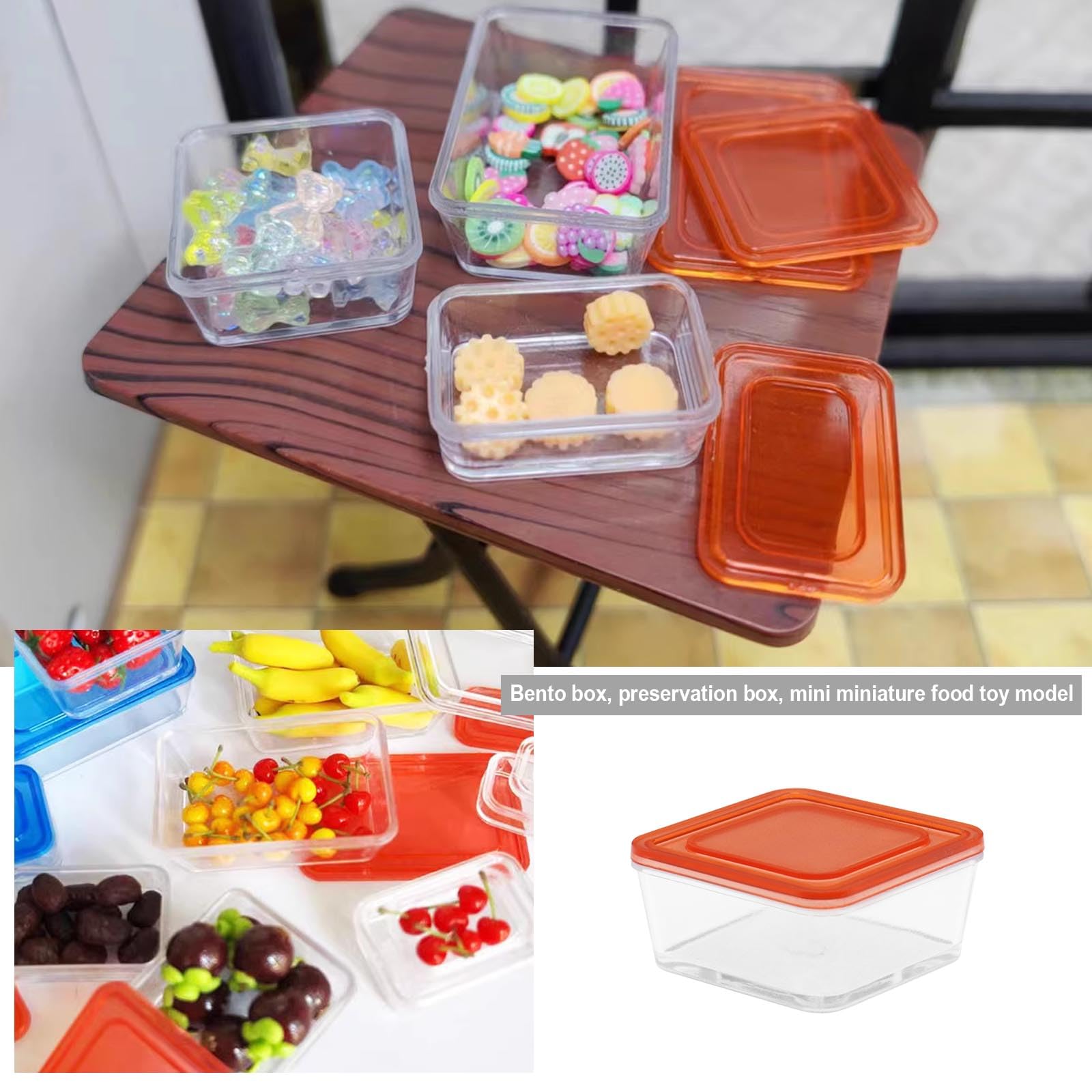 eMagTech 4Pcs Miniature Dollhouse Food Storage Box Set - 1/6 & 1/12 Scale Plastic Bento Box & Fresh Container for DIY Dollhouse Decor - Perfect for Mini Kitchen Scenes & Collectible Display