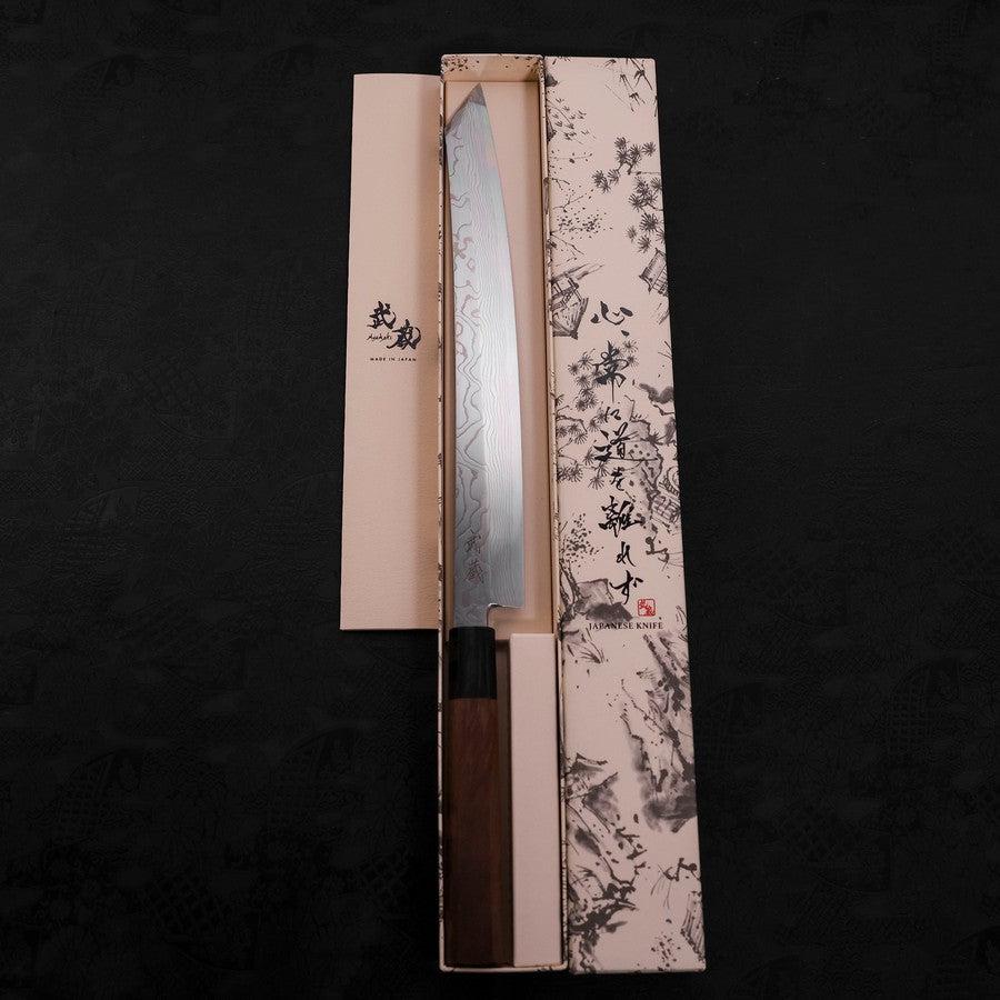 Premium Yanagi Kiritsuke Knife - 300mm Silver Steel #3 Damascus Mirror Finish with Buffalo Walnut Handle - Japanese Sushi & Sashimi Chef Knife for Professional Kitchen & Home Cooking