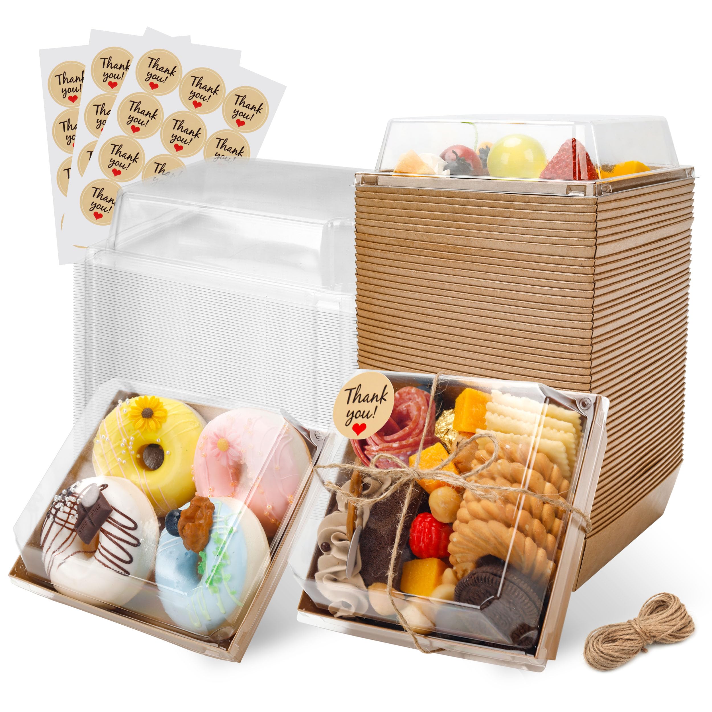 50 Pack Disposable Clear Lid Charcuterie Boxes 5.3x4.9x2.5 Inch - Mini Bakery Food Containers for Desserts, Cookies, Sandwiches & Cakes | Perfect for Parties, Catering & Takeout Treats