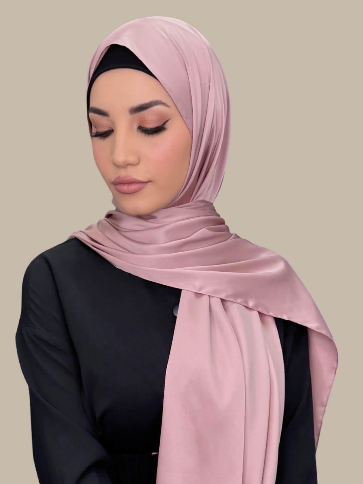 Luxury Satin Hijab Scarf - Soft & Breathable Truffle Rose for Women - Perfect for Daily Wear, Prayer, and Special Occasions