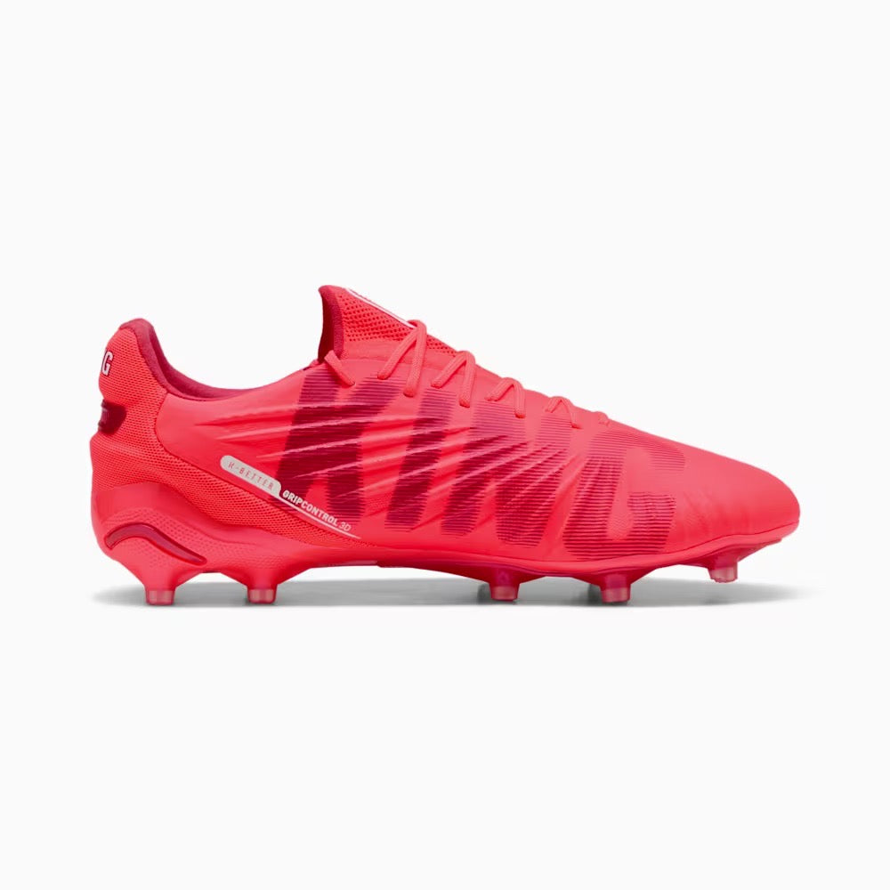 Puma King Ultimate FG/AG Football Boots for Men - Glowing Red & White Soccer Cleats - Lightweight Performance Shoes for Turf & Artificial Grass - Perfect for Training & Matches