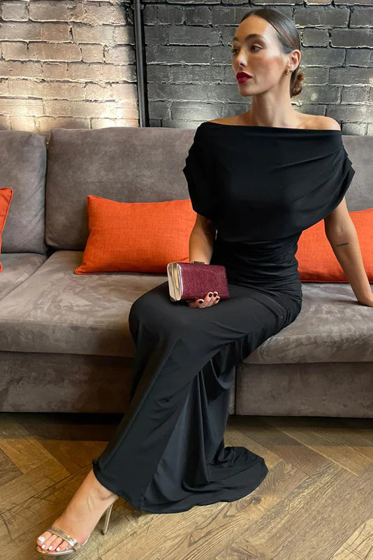 Platinum Jersey Gown for Women - Elegant Black Maxi Dress for Evening Parties, Weddings & Special Occasions | Soft Stretchy Comfortable Fabric