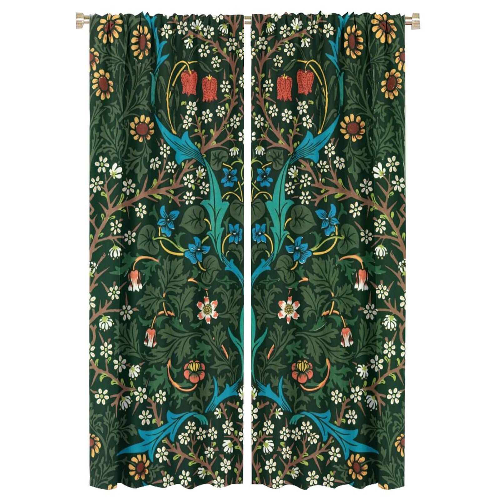 William Morris Vintage Floral Print Curtains - Set of 2 Panels (52x84 inches) for Living Room, Bedroom & Kitchen Window Decor | Boho Home Aesthetic & Cozy Interior Design