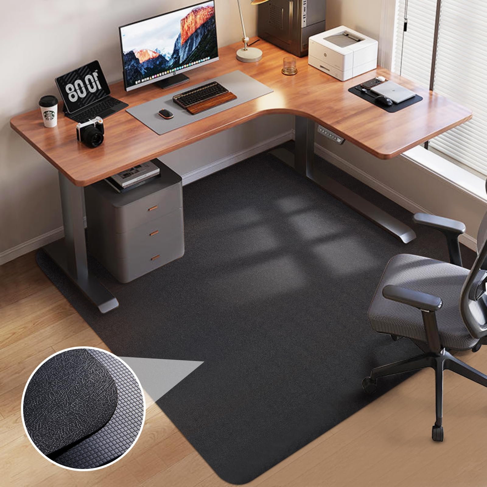 53x45 Inch Large Black Office Chair Mat for Hardwood & Tile Floors - Heavy Duty Anti-Slip Floor Protector Mat with Easy Glide Surface for Computer Desks - Perfect for Home Office, Gaming Setup, and Workspace Protection