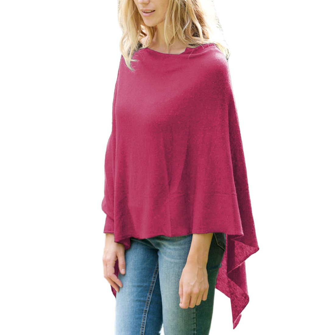 Parisbonbon Women's 100% Cashmere Shawl-Style Poncho - Soft & Warm Winter Wrap Scarf, Light Pink, Size S - Perfect for Office, Travel & Casual Outfits