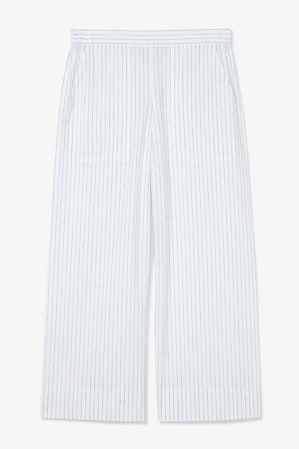 Madelyn Poplin Stripe Pants for Women - Blue & Ivory Casual Summer Trousers - Perfect for Office Wear, Weekend Outings & Beach Vacations