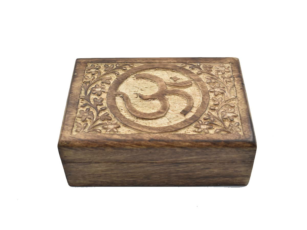 Hand Carved Wooden Decorative Box with OM & Floral Design - Jewelry Organizer, Keepsake Box, Treasure Chest for Women | Perfect for Home Decor, Gift Giving, and Storing Valuables