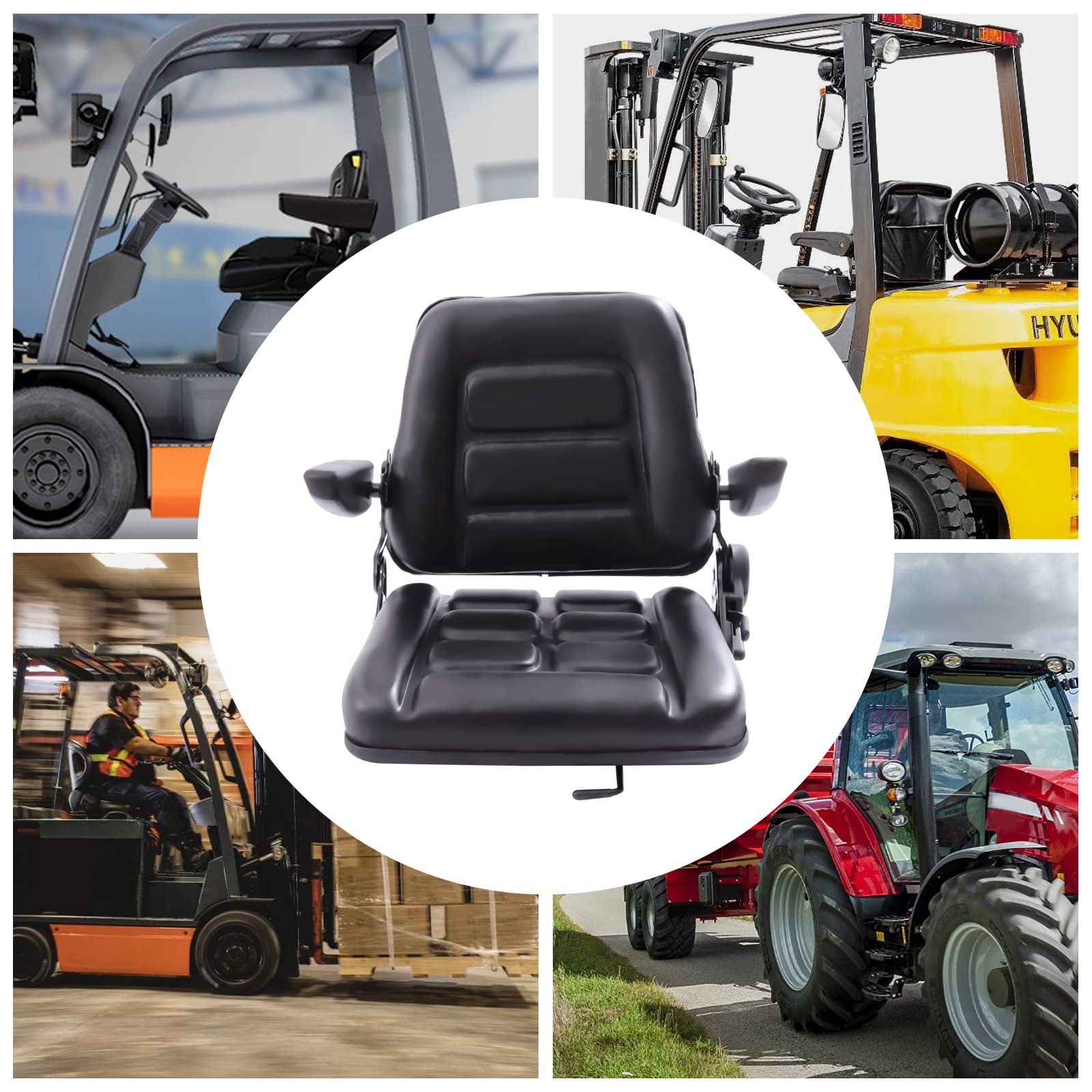 **Universal Adjustable Forklift Seat with Foldable Design & Armrest - Heavy-Duty Tractor Seat for Lawn Mowers, Excavators, Backhoes & Dozers - Perfect for Farming, Construction & Outdoor Equipment**