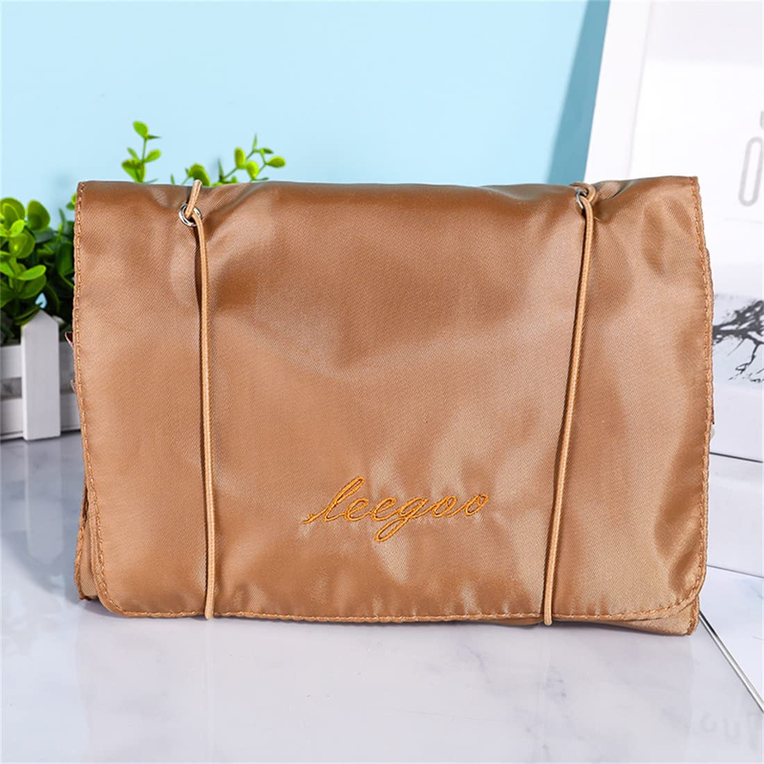 Large Waterproof Hanging Makeup Bag - Foldable Travel Cosmetic Organizer with Detachable Compartments for Toiletries (Brown) | Perfect for Travel, Gym, and Daily Organization