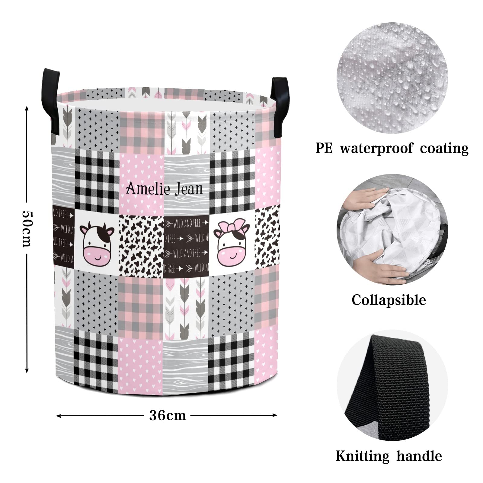 Cute Cows Patchwork Storage Bin - Waterproof Oxford Fabric Laundry Hamper, Toy Organizer & Gift Basket for Bedroom, Nursery & Home Organization | Perfect for Baby Clothes, Toys & Household Storage