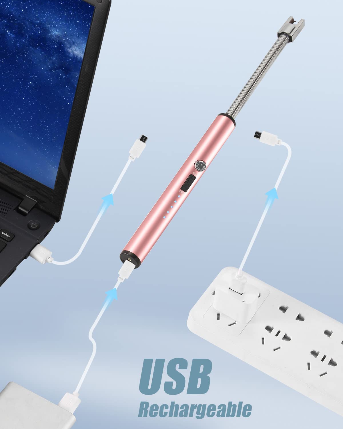 SHUWANJIA Plasma Rechargeable Electric Lighter - Windproof, 360° Flexible, USB Charging for Kitchen, BBQ, Candles, Pooja, Camping & Outdoor Use - Multi-Color Flameless Lighter (Ideal for Home, Travel & Emergency Lighting)