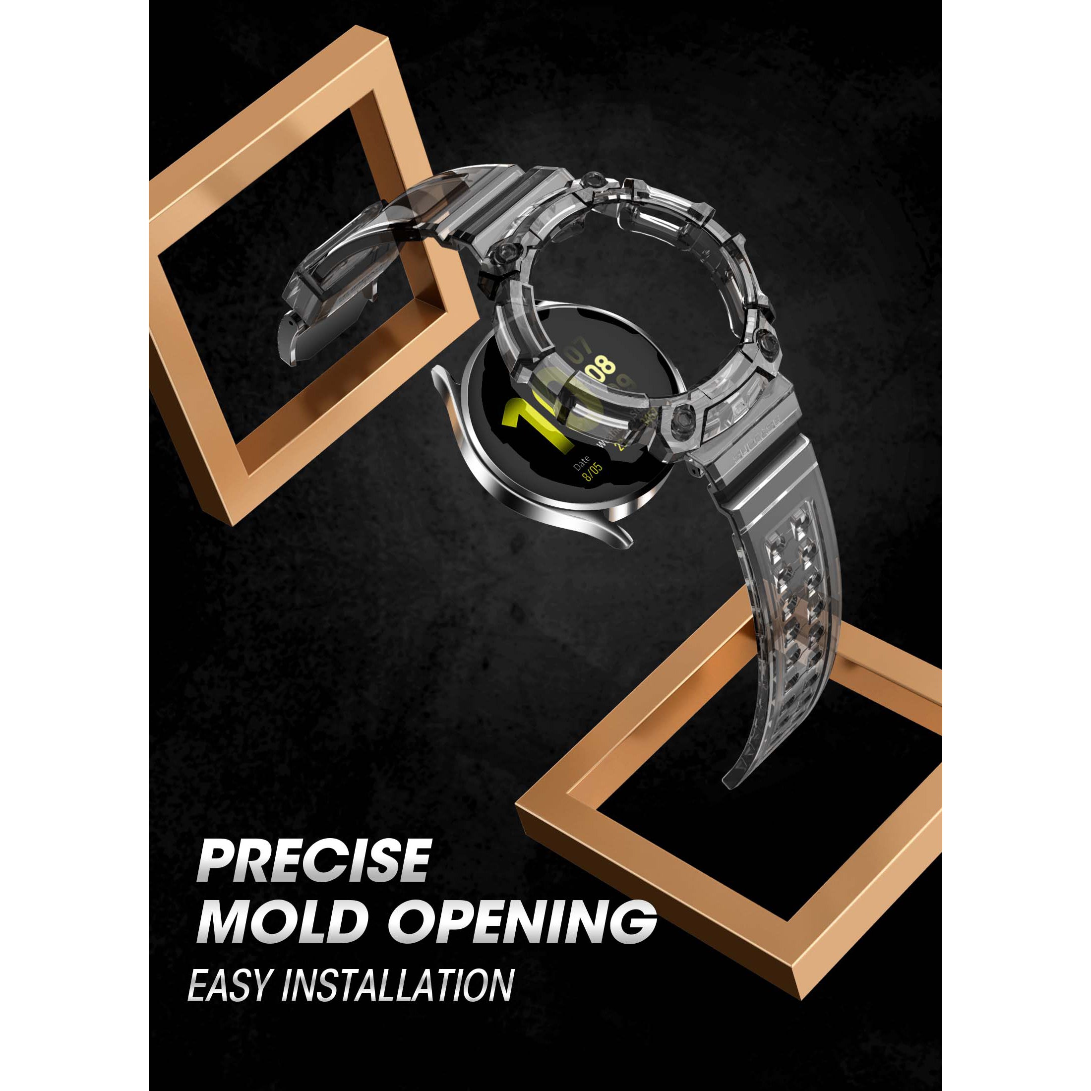 Samsung Galaxy Watch5 44mm Case with Unicorn Beetle PRO Clear Wristband - Durable Protective Cover for Running, Swimming & Outdoor Activities