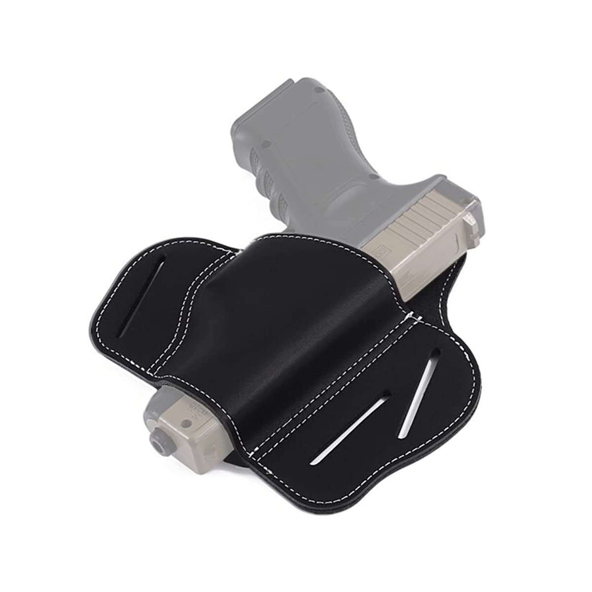 HWZ Universal Leather Handgun Holster - 3 Slot Pancake Style Belt Holster for Concealed Carry | Perfect for Pistols, Revolvers & Everyday Use at Range, Hunting or Home Defense