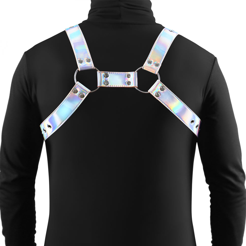 Cosmo Rogue Holographic Rainbow Bulldog Chest Harness - Adjustable Pet Harness for Small Dogs, Reflective Dog Vest for Night Walks & Outdoor Adventures