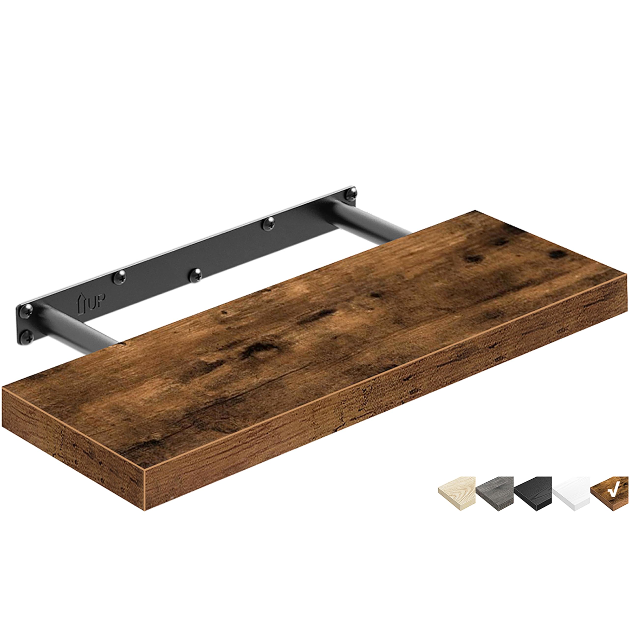 QEEIG 16 Inch Floating Shelf Set of 1 - Rustic Brown Wall Mounted Shelf for Bathroom, Bedroom, Kitchen & Living Room - Farmhouse Style Small Book Shelf (015-BN1) | Perfect for Organizing Books, Decor & Essentials in Small Spaces