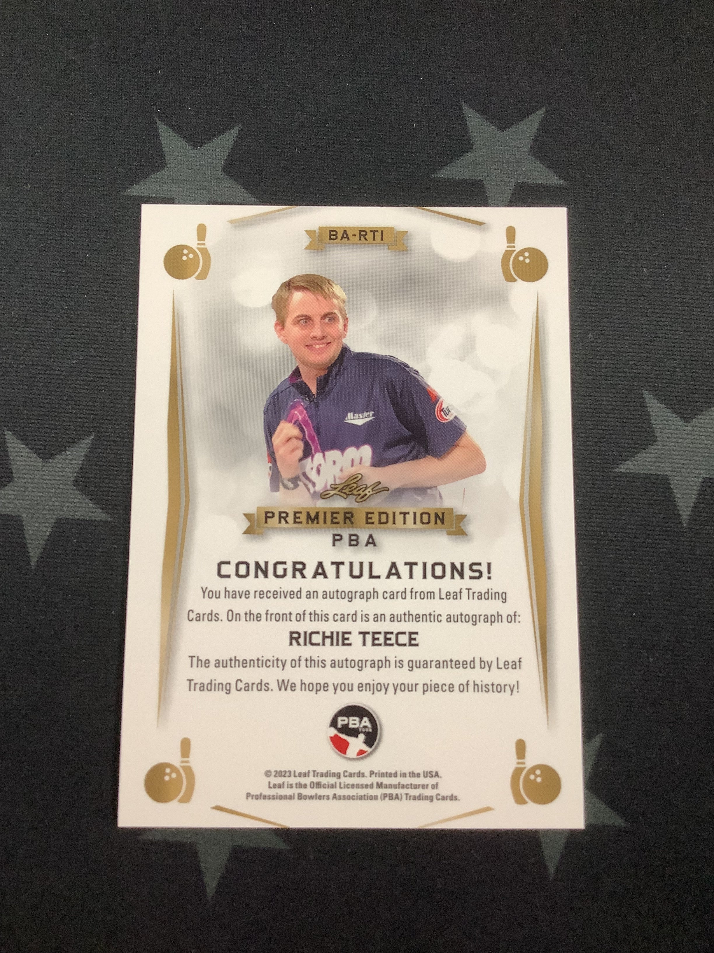2023 LEAF PREMIER EDITION PBA RICHIE TEECE AUTO GOLD #36/49 - Rare Collectible Trading Card for Professional Bowling Fans & Sports Memorabilia Enthusiasts