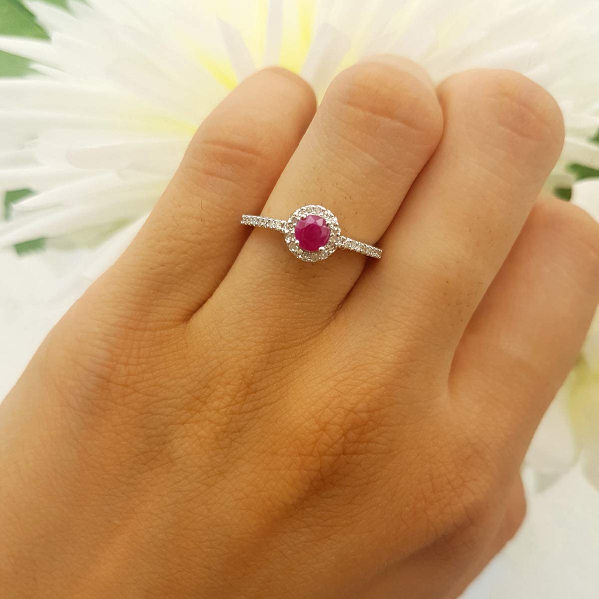 10K White Gold Round Cut Diamond & Ruby Halo Engagement Ring for Women - Dazzlingrock Bridal Collection | Perfect for Proposals, Weddings, and Anniversary Gifts