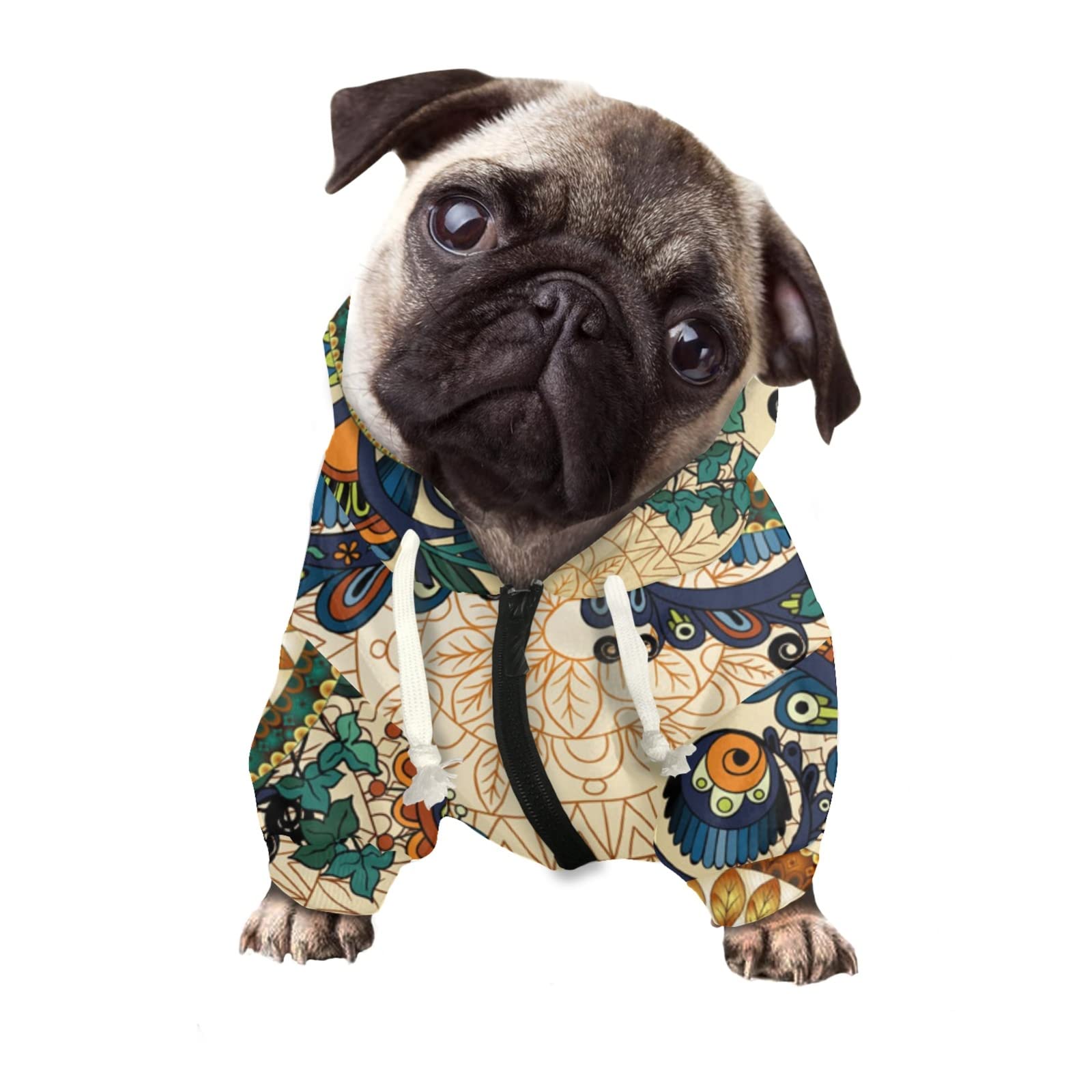 Howilath Dog Hoodie with Hat - Mandala Boho Floral Design Dog Sweater for Small, Medium & Large Dogs | Cozy Winter Outfit for Outdoor Walks & Pet Fashion
