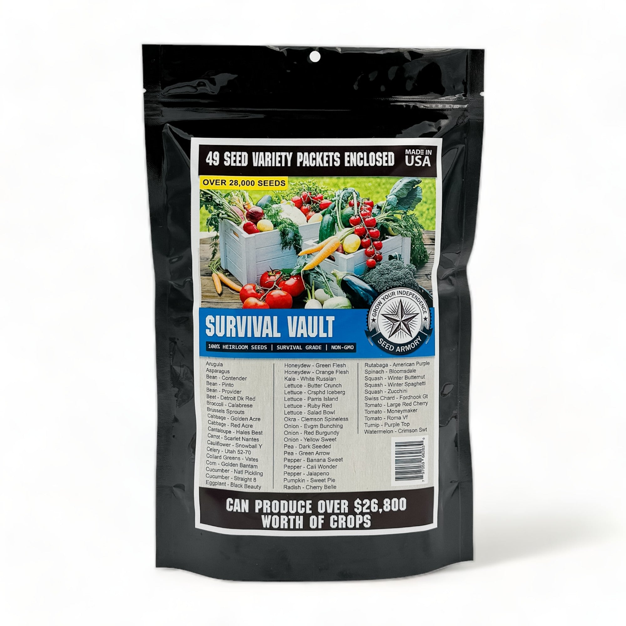 49 Varieties Survival Heirloom Seed Vault - Non-GMO Organic Garden Seeds for Emergency Preparedness & Long Term Food Storage | Perfect for Home Gardening, Prepper Supplies & Sustainable Living