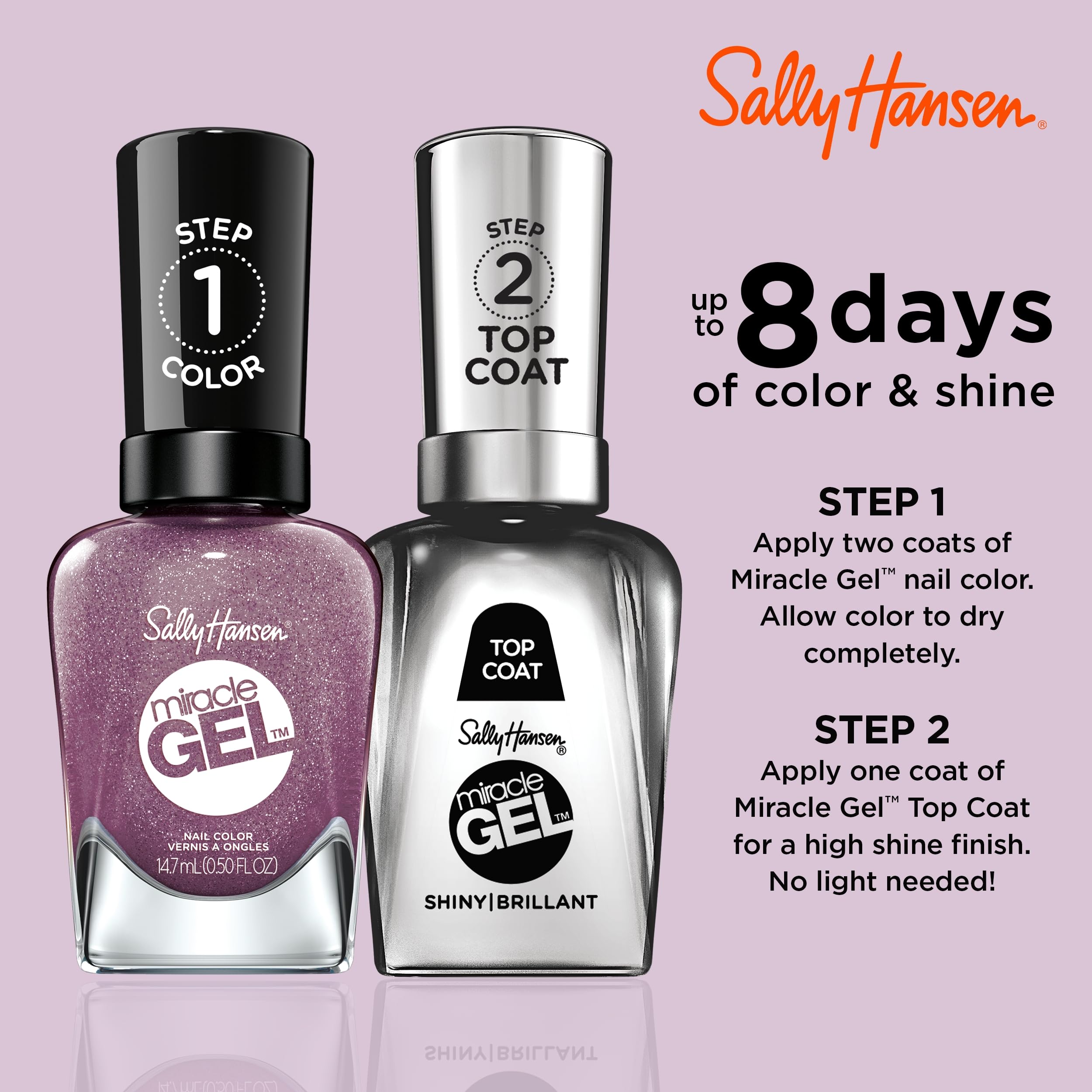 Sally Hansen Miracle Gel Nail Polish - Metro Midnight Purple, Long Lasting Gel-Like Formula, No UV Lamp Needed, Chip Resistant, Salon-Quality Finish | Perfect for Everyday Wear, Special Occasions & DIY Manicures