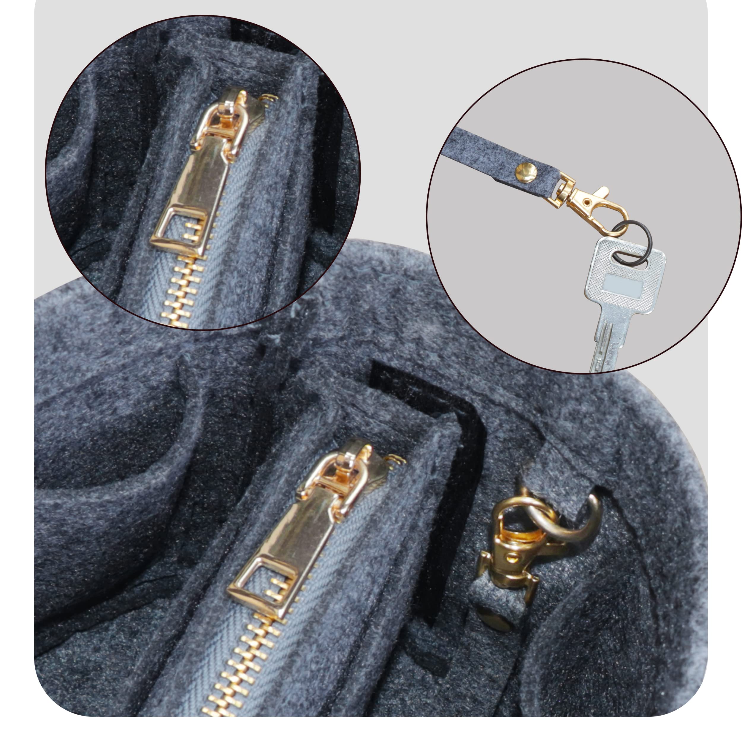 Soyizom Felt Cylinder Bucket Bag Organizer Insert with Detachable Pouch & Keychains - Perfect for Barrel Shaped Purses, Handbags, Travel & Daily Use (Grey)