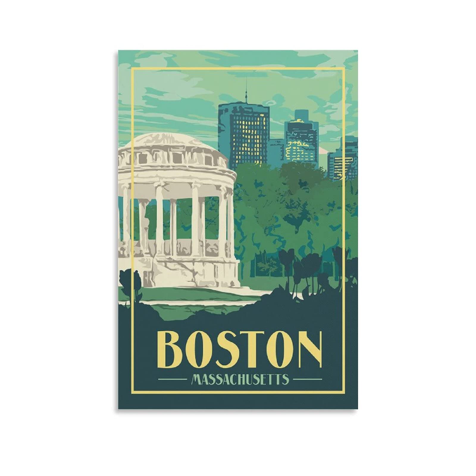 Vintage Boston Travel Poster - Massachusetts Church Wall Art Canvas Print, Modern Home Decor for Living Room, Office, Bedroom - Perfect Gift for Travel Lovers & Home Decor Enthusiasts | Wall Decor for Coastal, Farmhouse & Urban Interiors