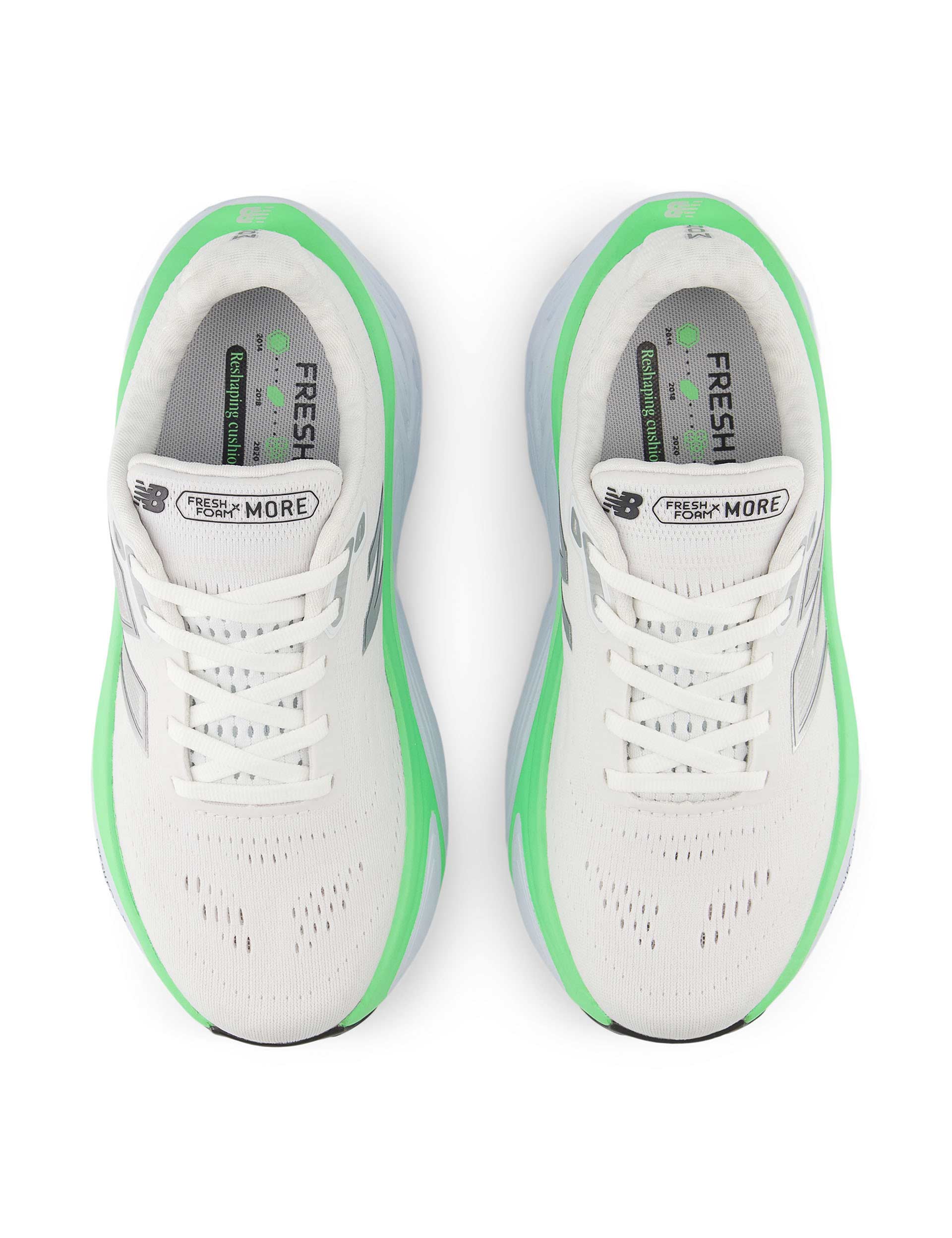 New Balance Fresh Foam X More v5 Running Shoes - White/Ice Blue/Electric Jade - Cushioned Comfort for Long-Distance Running & Daily Training