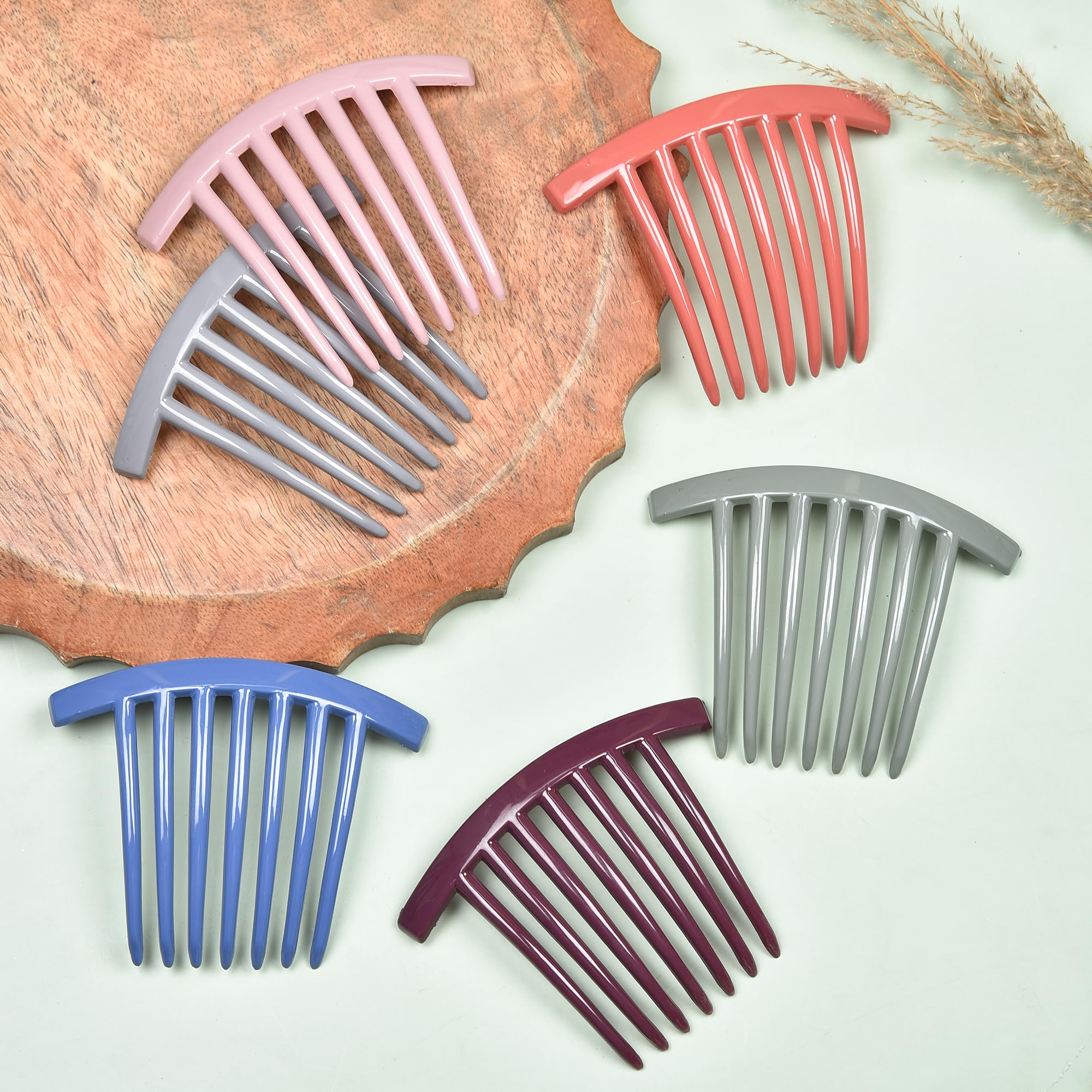 Plucket® 2-Pack French Twist Hair Combs - 7 Teeth Large Flexible Side Combs for Women & Girls | No-Slip Durable Hair Accessories in Pastel Colors | Perfect for Updos, Weddings & Everyday Styling