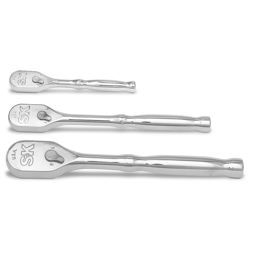 LP90 Fixed Head Teardrop Ratchet 3-Piece Set - Professional Ratcheting Wrench Kit for Automotive Repair, Machinery Maintenance & DIY Projects