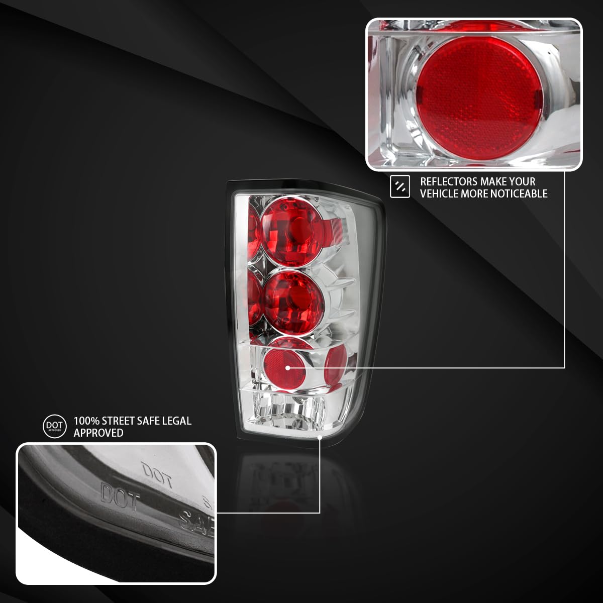 Autozensation Chrome Housing Clear Lens Tail Lights Brake Lamp Pair - Compatible with 2004-2015 Nissan Titan (Excluding Utility Bed) | Left + Right Assembly | Enhanced Night Visibility & Style Upgrade for Pickup Trucks