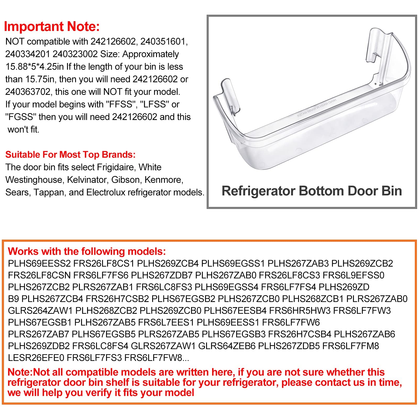Electrolux Refrigerator Door Bin Shelf Replacement - Compatible with Bottom 2 Shelves (AP2115742, PS429725, AH429725, FGHS2631PF4A) - Perfect for Kitchen Organization & Food Storage