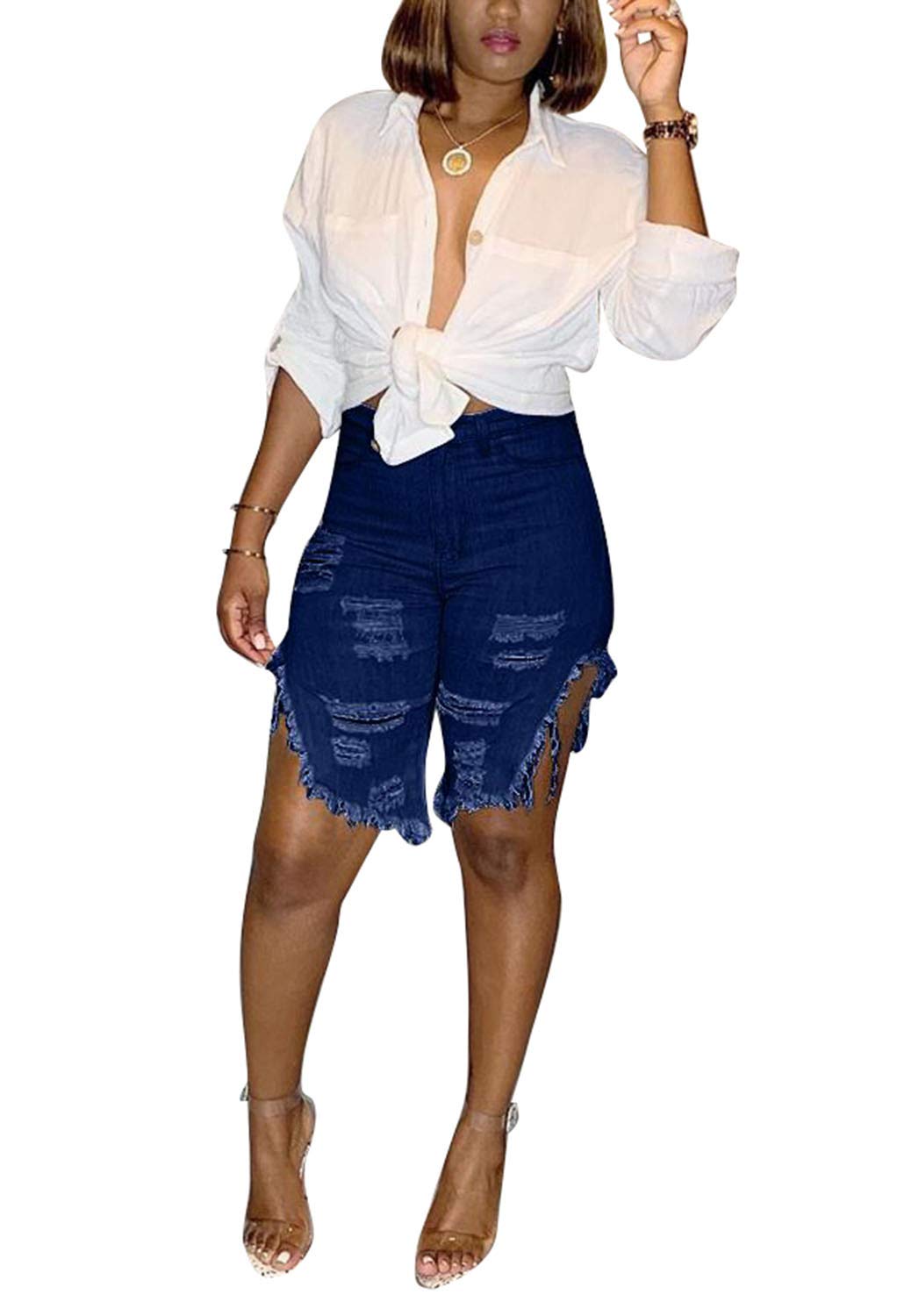 SIAEAMRG High Waisted Women's Denim Shorts - Stretchy Summer Jean Shorts with Frayed Raw Hem for Teen Girls | Casual Wear, Beach Outfits, Street Style Fashion
