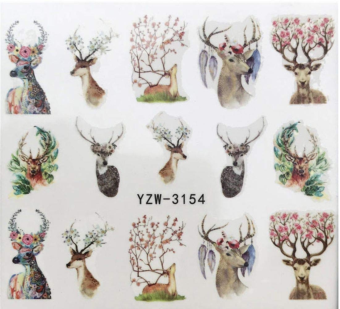 Deer and Antlers with Flowers Nail Art Decals - Waterproof Nail Stickers for DIY Manicure, Perfect for Parties, Weddings & Special Occasions