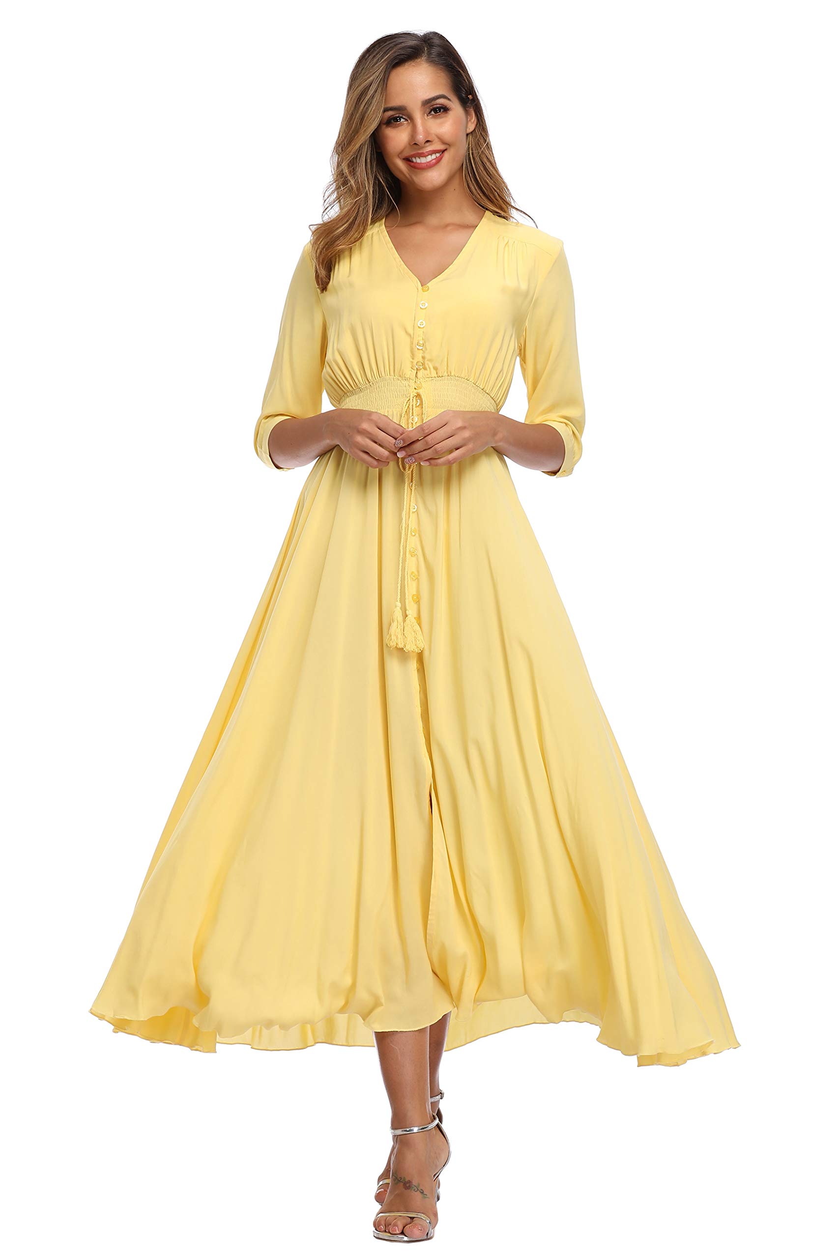 Vintage Floral Maxi Dress for Women - Long Sleeve Bohemian Beach Dress | Perfect for Summer Vacations, Music Festivals & Boho Chic Outfits