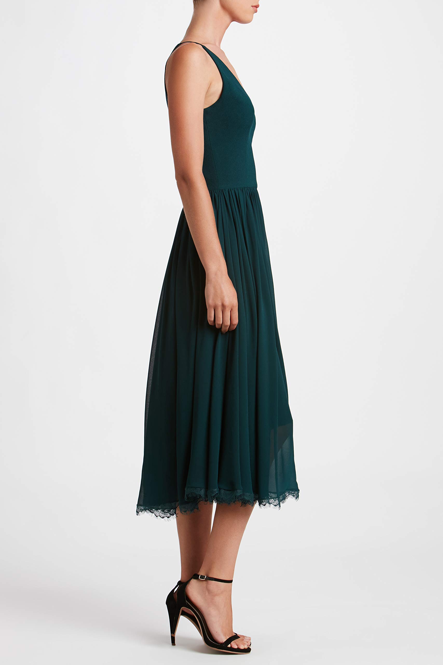 Dress the Population Women's Alicia Plunging V-Neck Sleeveless Fit & Flare Midi Dress - Perfect for Cocktail Parties, Date Nights & Special Occasions