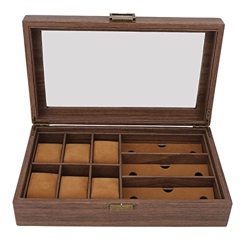 Vintage Wooden Watch Box - 6 Slot Watch Display Case with Glass Top, Retro Wood Grain Watch Storage Organizer for Men & Women | Perfect for Jewelry Organization, Watch Collection Display, and Gift Giving