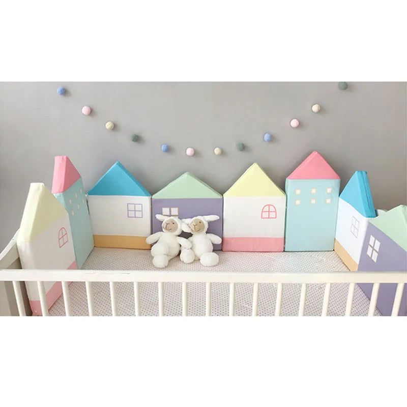 Pastel Houses Theme Baby Crib Bumper - Soft Nursery Bedding for Safe & Comfortable Sleep | Perfect for Newborns, Infants & Toddlers | Nursery Decor & Room Essentials