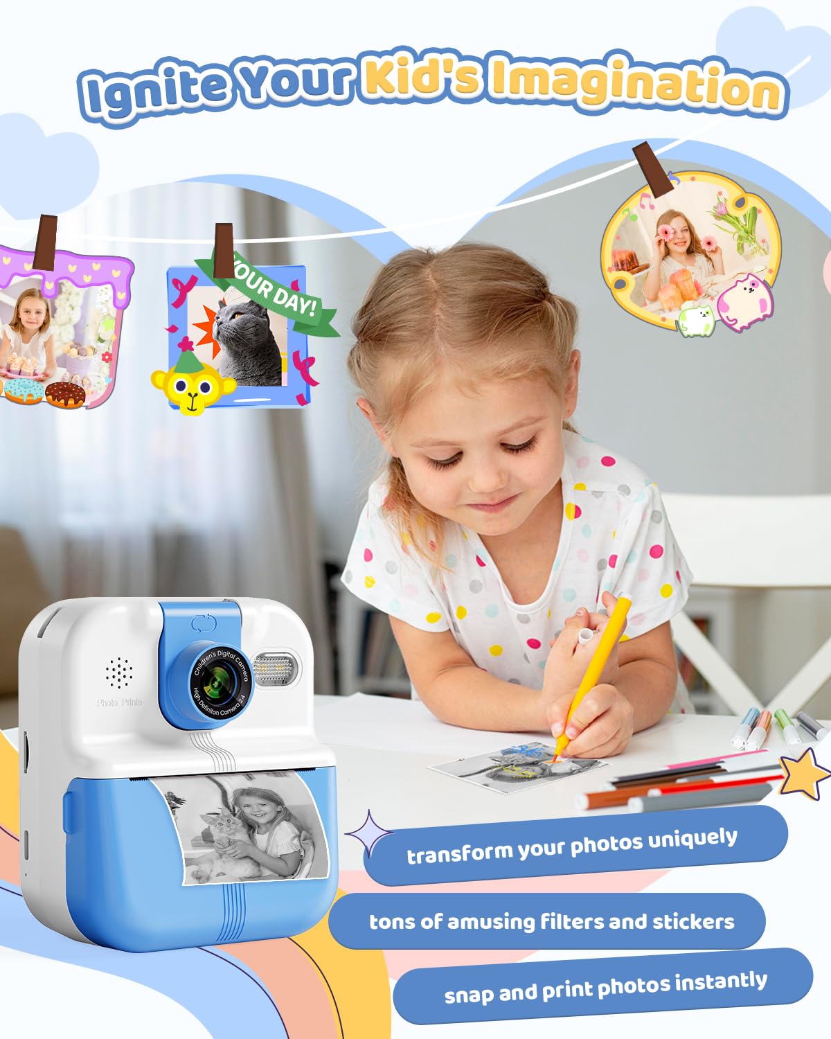 Kids Instant Print Digital Camera - Toddler Camera for Boys & Girls Ages 5-10 | Fun Birthday Gift for Children's Day, Christmas & Parties | Perfect for Travel, Playdates & Creative Learning
