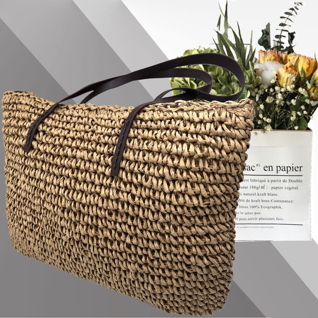 Women's Straw Woven Shoulder Bag - Summer Beach Tote Handbag for Women - Perfect for Beach Outings, Picnics, and Casual Shopping