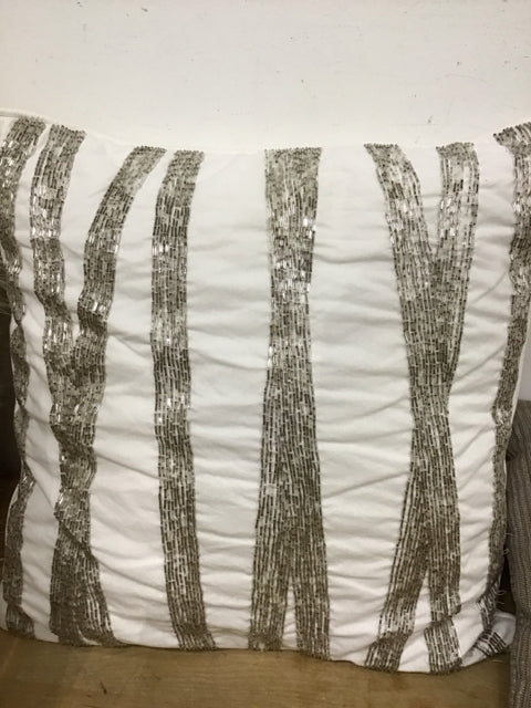19 Sq. White with Silver Sequin Decorative Throw Pillow - Perfect for Sofa, Bed & Home Decor Accent