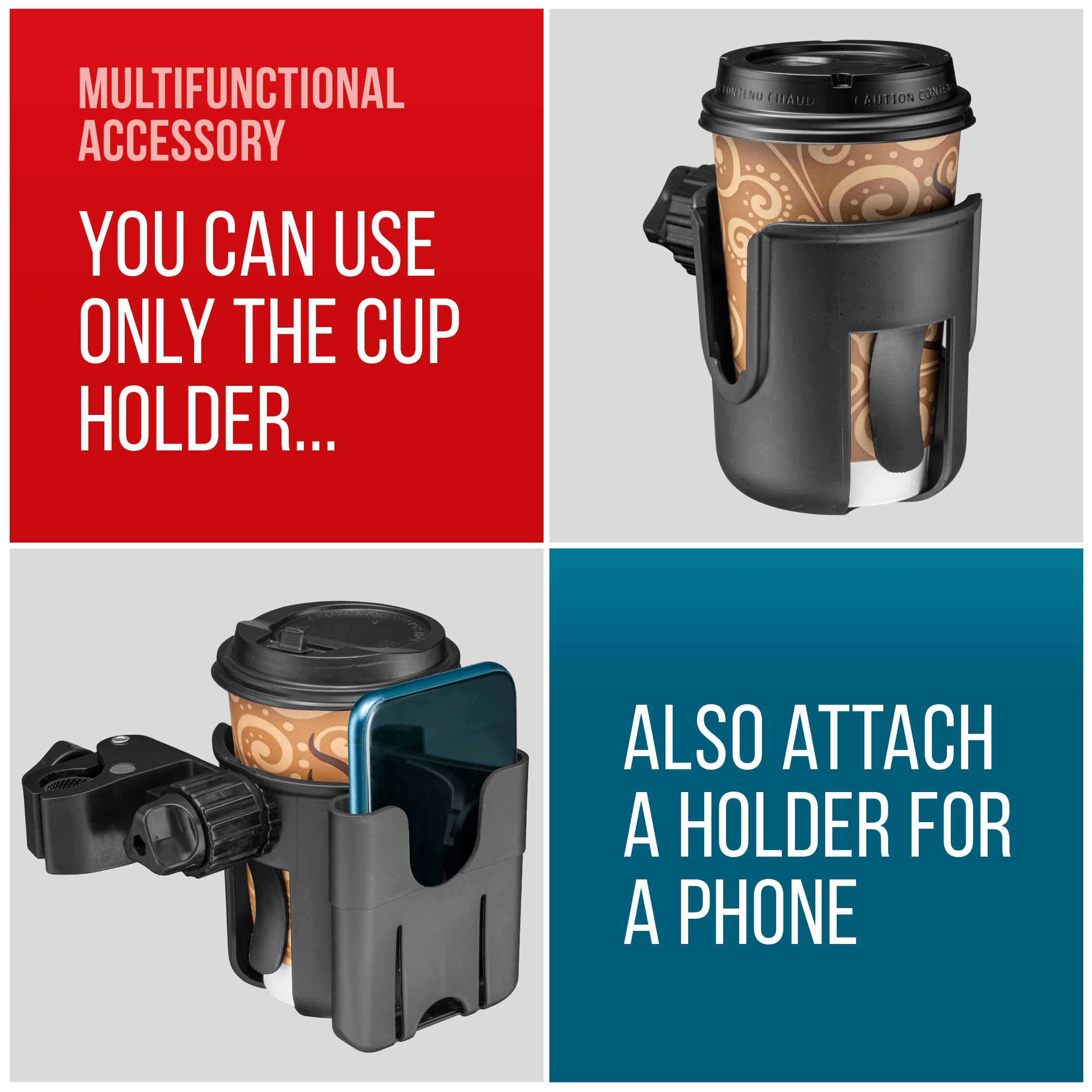 2-in-1 Clamp-On Wheelchair Cup Holder & Phone Mount - Adjustable Drink & Smartphone Caddy for Mobility Scooters & Wheelchairs - Perfect for Outdoor Activities, Travel & Daily Use