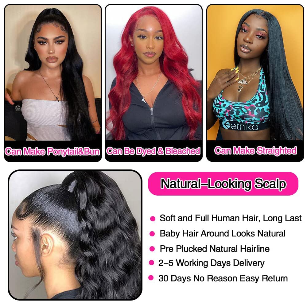 YISEA 100% Unprocessed Brazilian Virgin Human Hair Bundles with 13x4 Lace Frontal - Straight Hair Extensions (22 24 26 28+20 Frontal) - Perfect for Salon Styling, Weaving, and Natural-Looking Hairstyles
