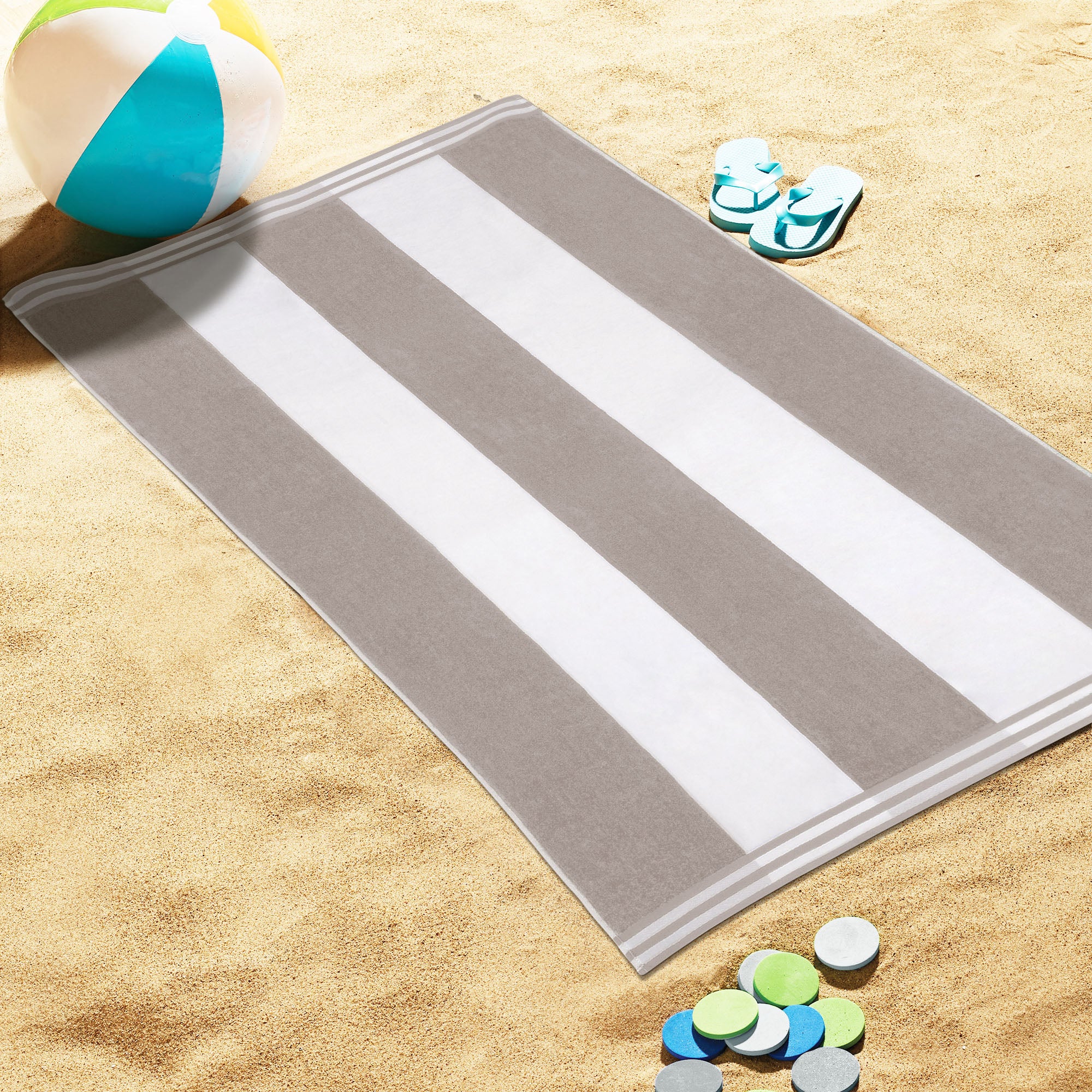 Premium Cabana Stripe Oversized Cotton Beach Towel Set of 2, 4, or 6 - Soft, Absorbent & Quick-Drying for Pool, Beach, Vacation & Spa Use