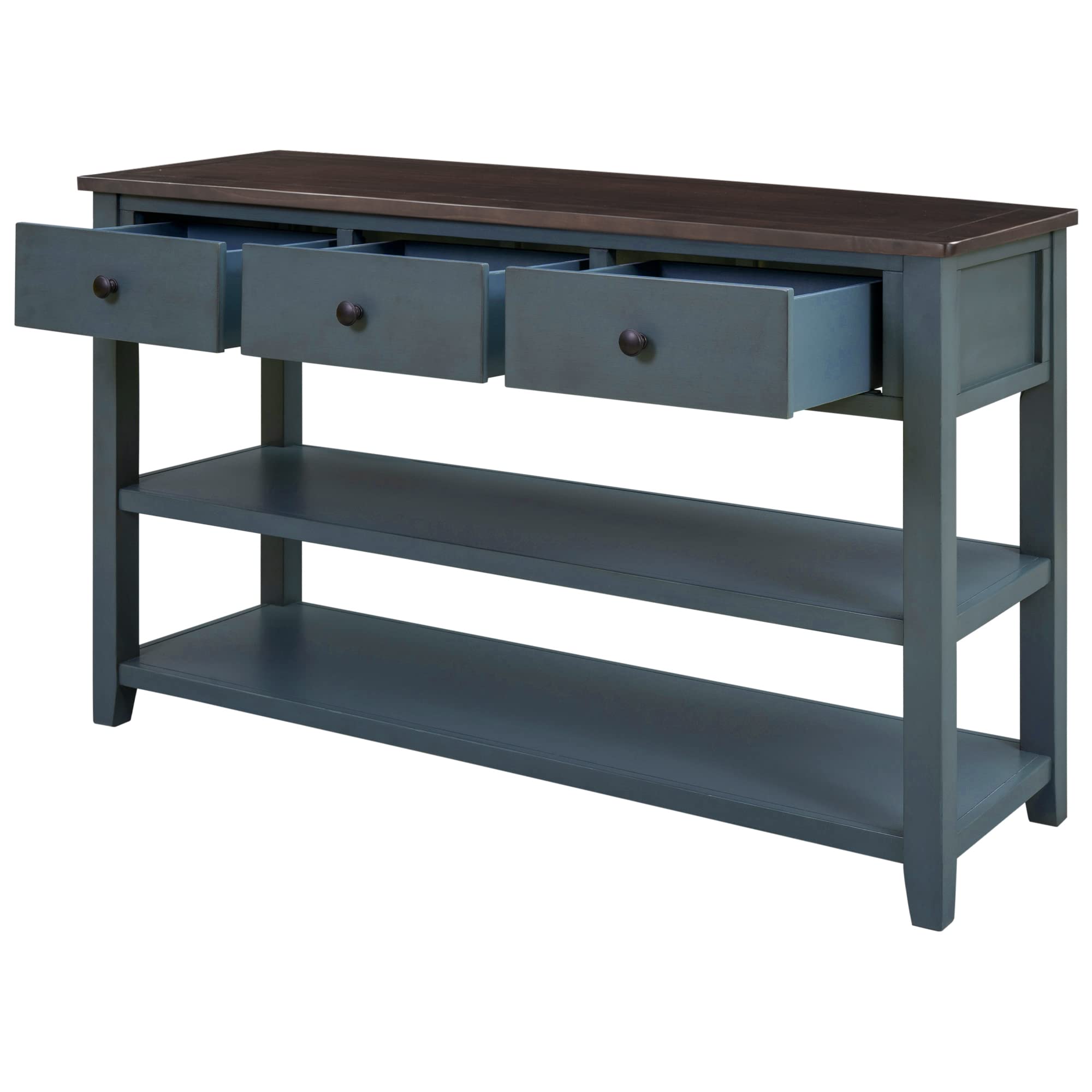 Merax 63-Inch Extra Long Console Table with 3 Drawers & 2-Tier Shelves - Modern Entryway Sofa Table for Hallway, Living Room & Bedroom - Space-Saving Narrow Hall Table in Navy Blue
