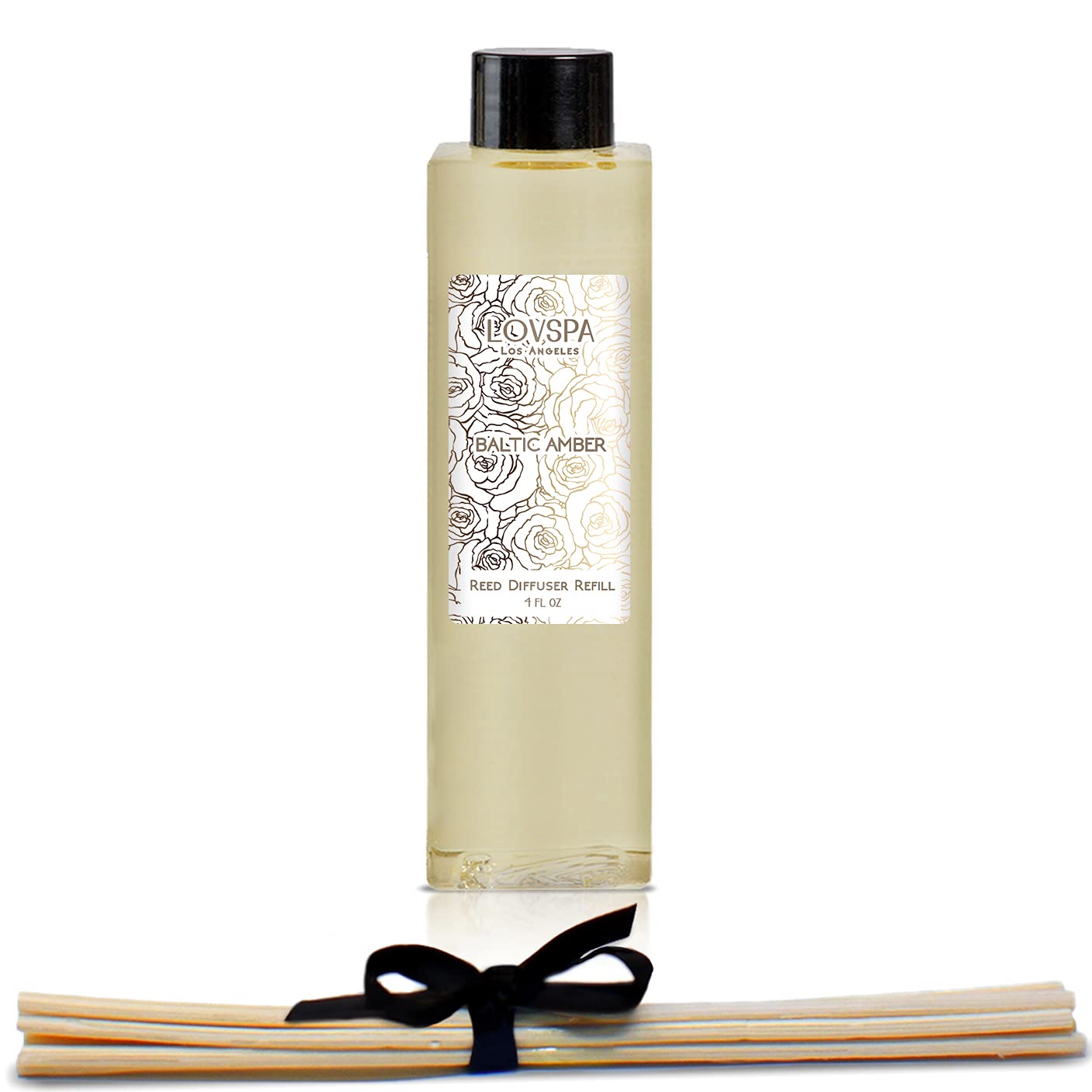 LOVSPA Baltic Amber Reed Diffuser Oil Refill with Replacement Sticks - 4 oz | Amber Resin, Sandalwood & Musk with Citrus Floral Notes | Made in USA | Perfect for Home, Office & Spa Relaxation