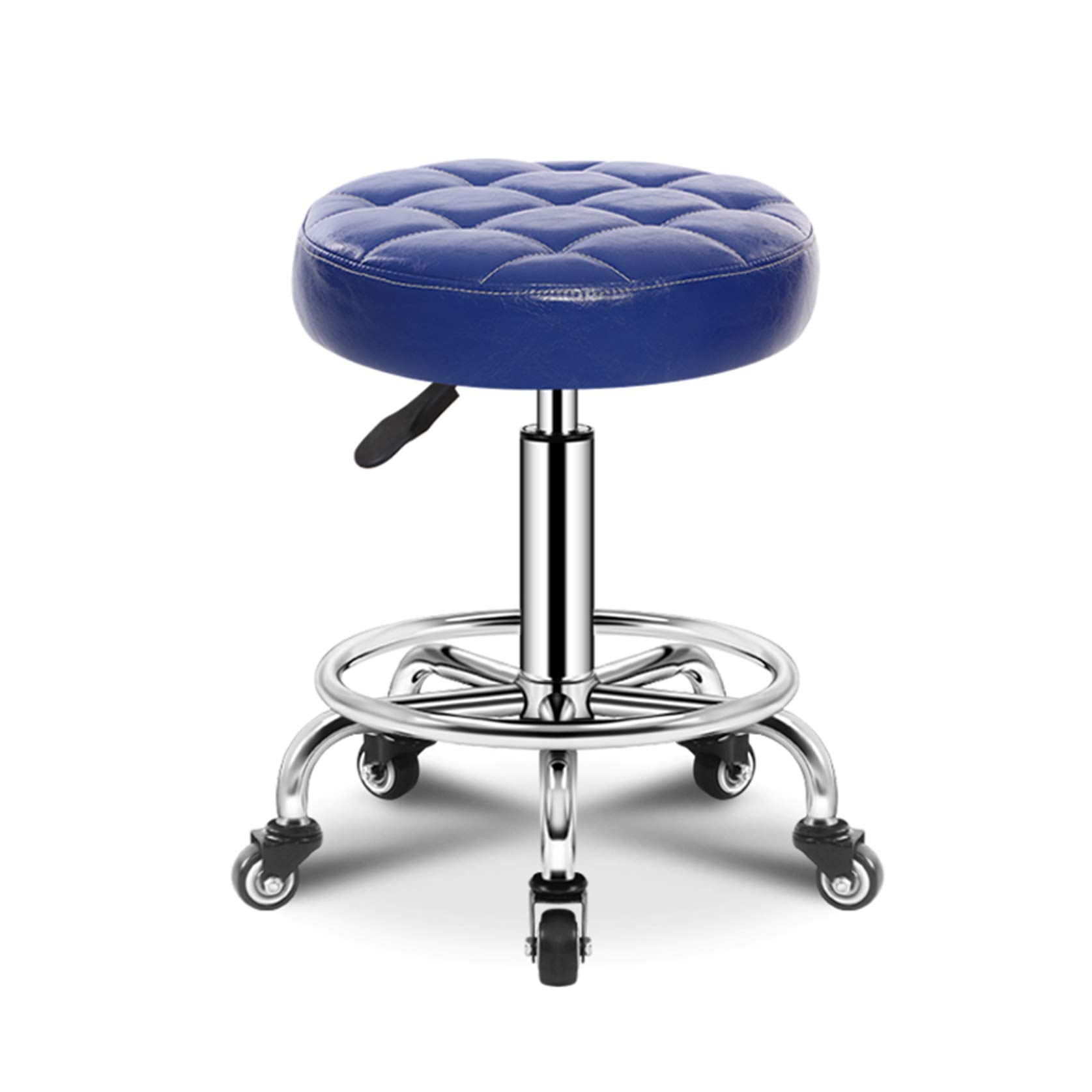 Adjustable Height Round Rolling Stool - PU Leather Swivel Drafting Chair with Wheels for Work, Spa, Medical & Salon Use (12 Colors - Blue) - Perfect for Office, Beauty Salon, Tattoo Studio & Home Workspace
