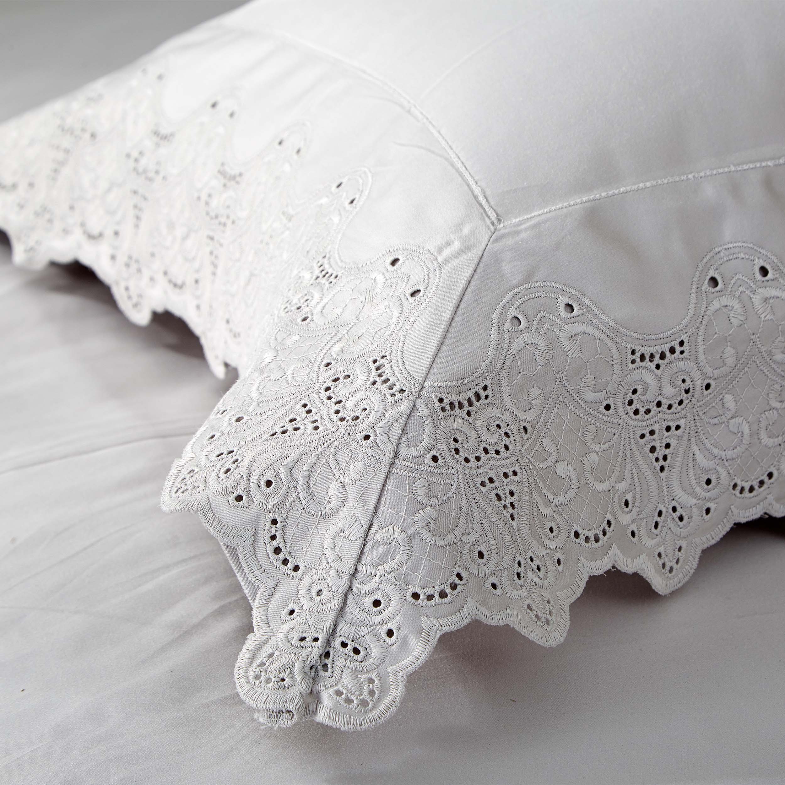 Charlotte Cotton Solid Embroidered Duvet Cover Set - Queen Size Bedding Set with Pillowcases - Luxury Soft Breathable Duvet Cover for Master Bedroom, Guest Room & Hotel Decor