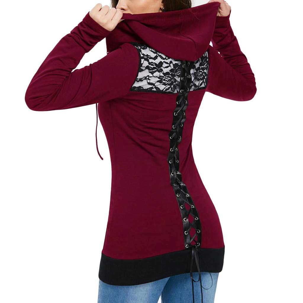 Women's Casual Long Sleeve Lace-Up Hooded Sweatshirt with Back Zip - Stylish Blouse & Cozy Outerwear for Fall Fashion, Streetwear, and Everyday Wear