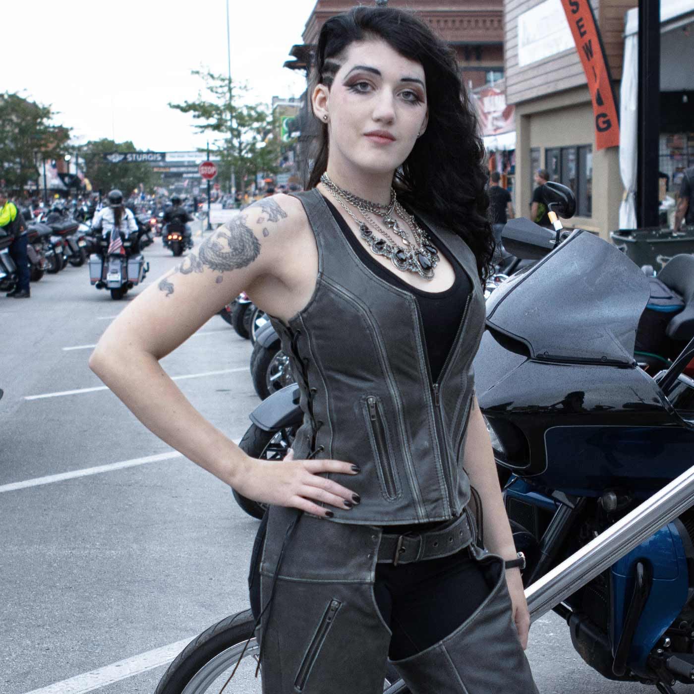 Milwaukee Leather Women's V-Neck Distressed Grey Premium Motorcycle Vest with Side Laces - MLL4531-4XL | Stylish Biker Jacket for Riding, Casual Outfits & Outdoor Adventures