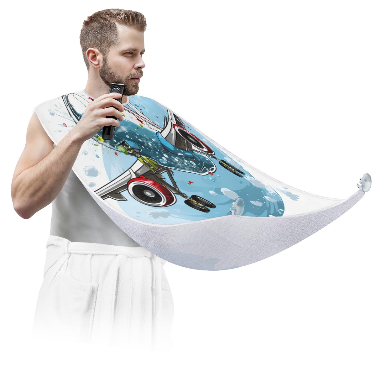 Funny Airplane Beard Shaving Bib for Men & Women - Waterproof Hair Dye Apron, Barber Cape for Haircut & Beard Trimming - Perfect Sink Hair Catcher & Styling Tool for Salons & Home Grooming